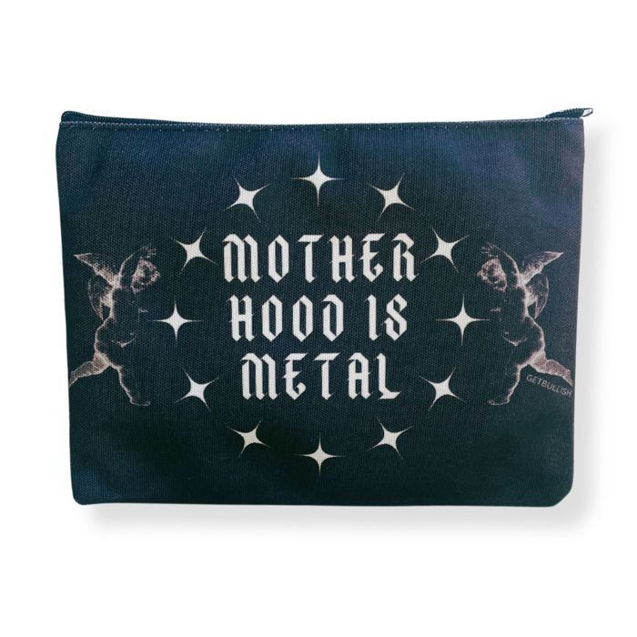 Motherhood is Metal Canvas Zipper Pouch 9.5" x 7" | Cosmetics Bag or Pencil Case