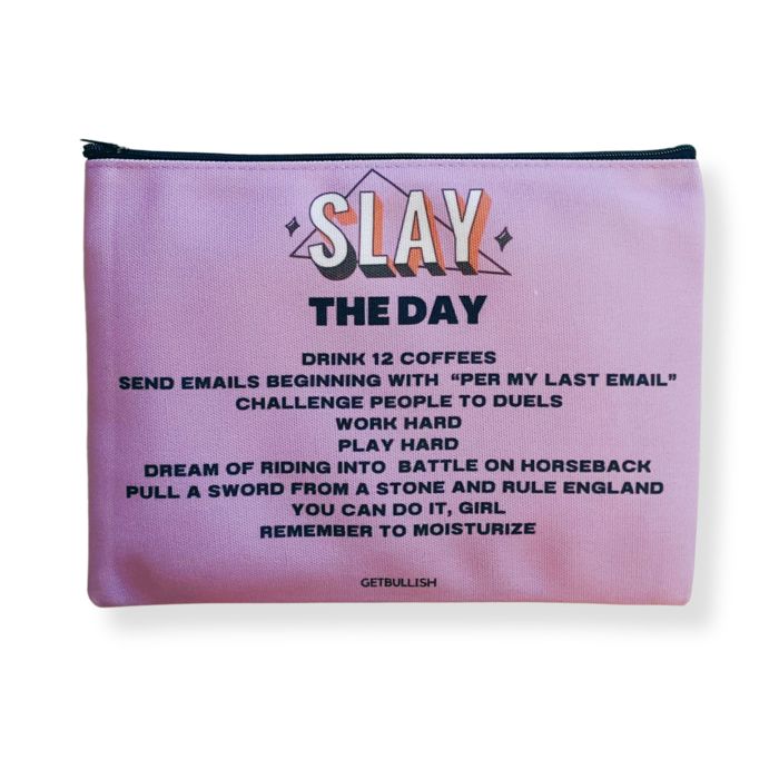 Slay the Day Canvas Zipper Pouch 9.5" x 7" | Cosmetics Bag or Pencil Case