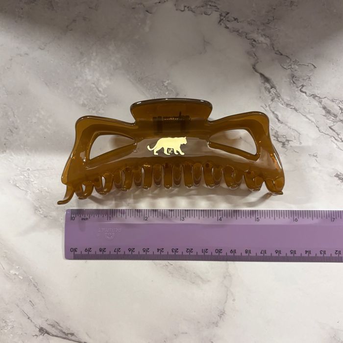 Giant Caramel Megabow Hair Claw for Long, Thick Hair | Panther Icon in Gold Foil