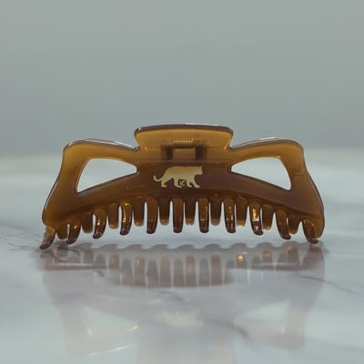 Giant Caramel Megabow Hair Claw for Long, Thick Hair | Panther Icon in Gold Foil