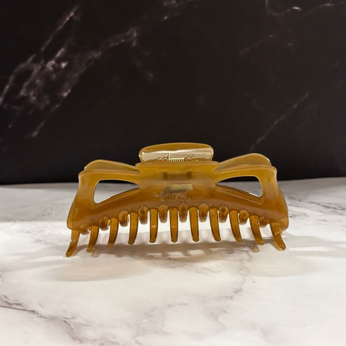 Giant Caramel Megabow Hair Claw for Long, Thick Hair | Panther Icon in Gold Foil
