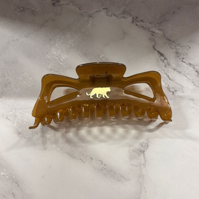 Giant Caramel Megabow Hair Claw for Long, Thick Hair | Panther Icon in Gold Foil