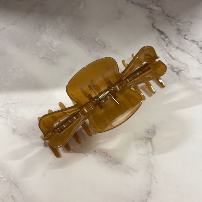 Giant Caramel Megabow Hair Claw for Long, Thick Hair | Panther Icon in Gold Foil