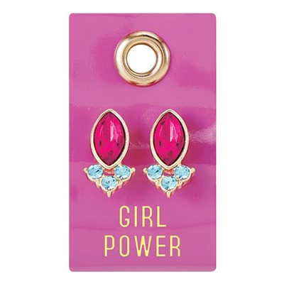 Girl Power Gemstone Leather Tag Earrings | Feminist Fashion Jewelry