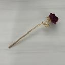  Gold Stemmed Rose Hair Stick | Flocked Dark Red Rose | Hair Bun Pin or Decor