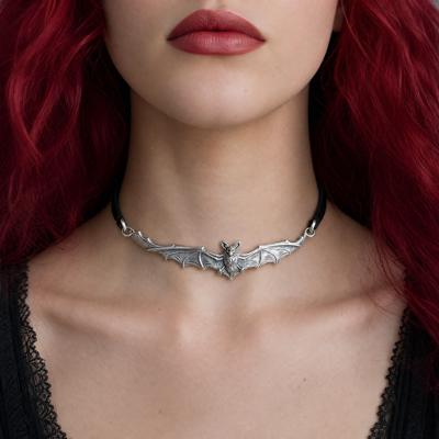 Gothic Bat Choker | Silver Bat Pendant on Black Cord | Silver Hardware