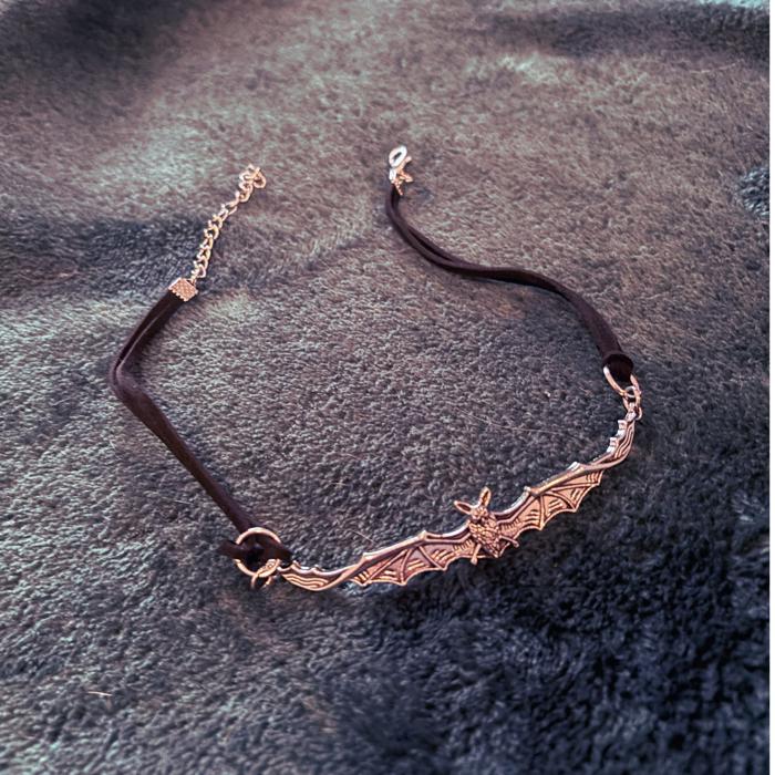 Gothic Bat Choker | Silver Bat Pendant on Black Cord | Silver Hardware