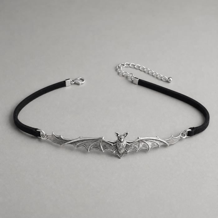 Gothic Bat Choker | Silver Bat Pendant on Black Cord | Silver Hardware
