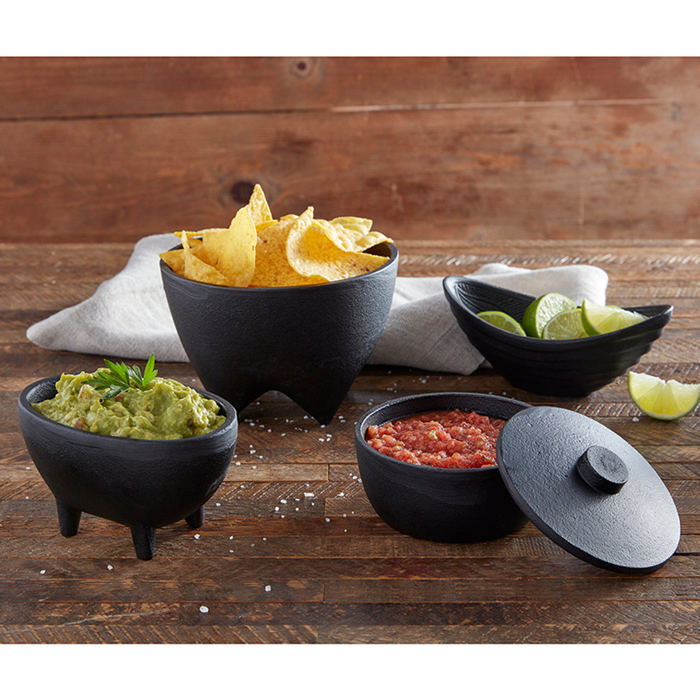 Set of 2 Gothic Cast Iron Oval Bowl | Black Versatile Serving Bowl | 6.5" x 3" x 2.75"