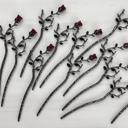  Gothic Rose Hair Stick | Dark Metal Bun Pin with Red Rose & Black Gems