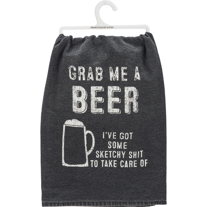 Grab Me A Beer Kitchen Towel in Black Funny Gift for Men Cotton Hand Tea Dish Cloth | 28" x 28"