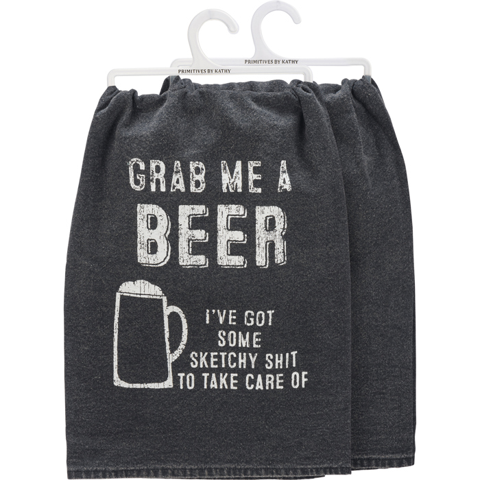 Grab Me A Beer Kitchen Towel in Black Funny Gift for Men Cotton Hand Tea Dish Cloth | 28" x 28"