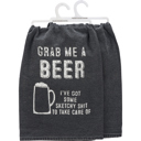 Grab Me A Beer Kitchen Towel in Black Funny Gift for Men Cotton Hand Tea Dish Cloth | 28" x 28"