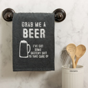  Grab Me A Beer Kitchen Towel in Black Funny Gift for Men Cotton Hand Tea Dish Cloth | 28" x 28"