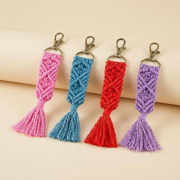 Macrame Bag Charm Keychain in Teal | Hand Knotted Tasseled Key Ring | Purse Accessory with Lobster Clip