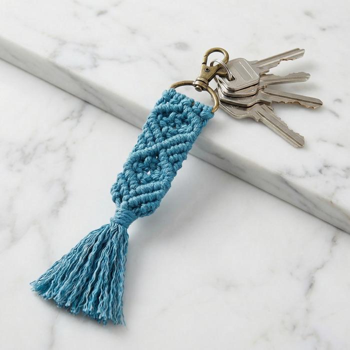Macrame Bag Charm Keychain in Teal | Hand Knotted Tasseled Key Ring | Purse Accessory with Lobster Clip