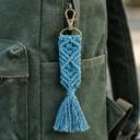  Macrame Bag Charm Keychain in Teal | Hand Knotted Tasseled Key Ring | Purse Accessory with Lobster Clip