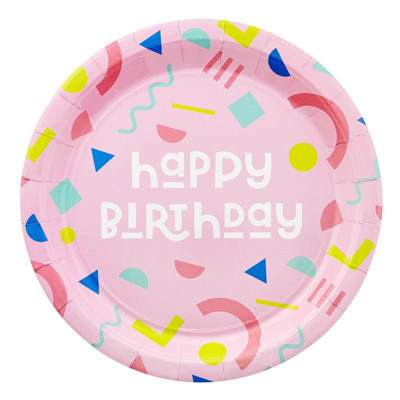 Happy Birthday Kids Geometric Paper Plates – 12ct | Party Plates | 9"