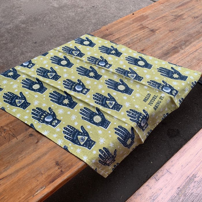 Hello Future Bring It Mystical Hand Zipper Pouch and Dish Tea Towel - All-Over Astrology Design in Yellow and Black