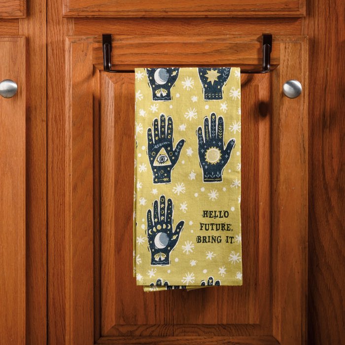 Hello Future Bring It Mystical Hand Zipper Pouch and Dish Tea Towel - All-Over Astrology Design in Yellow and Black