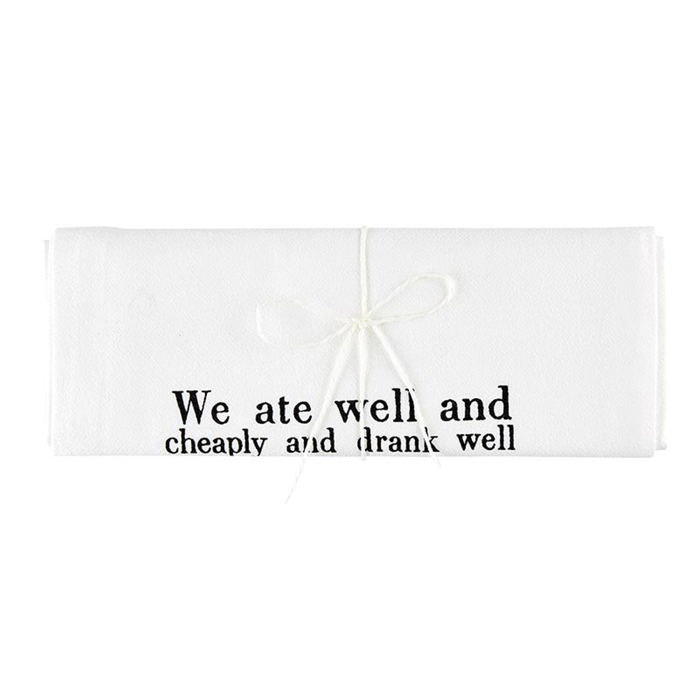 Hemingway Quote "We Ate Well and Loved Each Other" Dish Towel | Cotton Flour Sack Kitchen Towel | 30" x 30"
