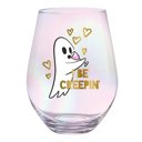  Cute Ghost "I Be Creepin" Jumbo Stemless Wine Glass in Iridescent | 30 Oz. | Holds an Entire Bottle of Wine