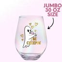 Cute Ghost "I Be Creepin" Jumbo Stemless Wine Glass in Iridescent | 30 Oz. | Holds an Entire Bottle of Wine