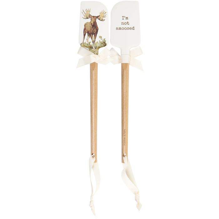 I'm Not Amoosed Double-Sided Silicone Spatula | Vintage Art Moose Wooden Handle Turner Flipper