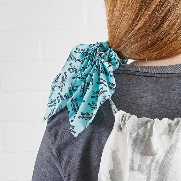 Christian Bible Quote Joshua 1:9 Be Strong & Courageous Scrunchie | Blue Aqua Ponytail Hair Accessory