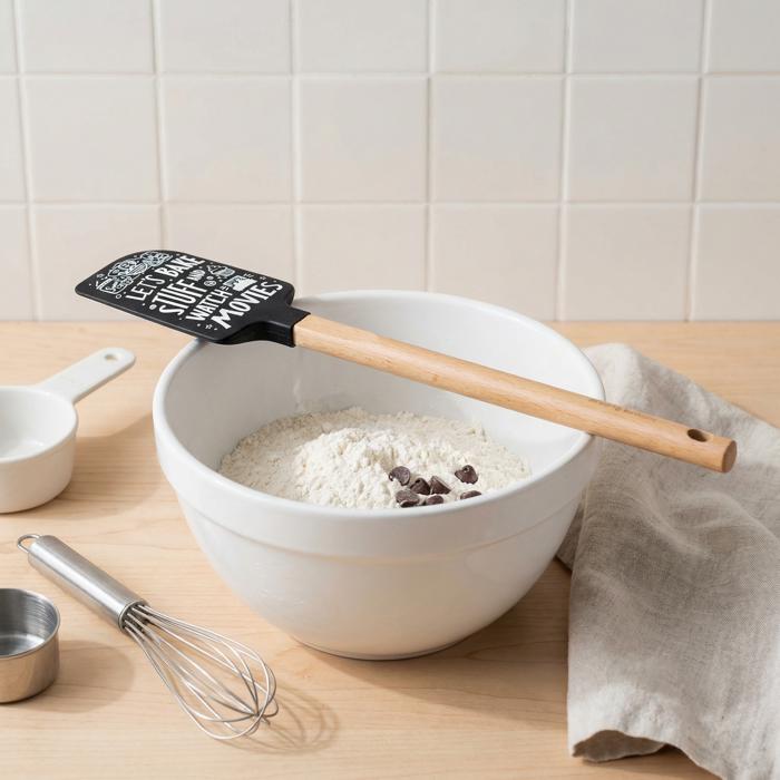 Let’s Bake Stuff and Watch Movies Silicone Spatula with Wooden Handle | Heat Resistant Kitchen Baking Utensil