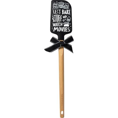 Let’s Bake Stuff and Watch Movies Silicone Spatula with Wooden Handle | Heat Resistant Kitchen Baking Utensil