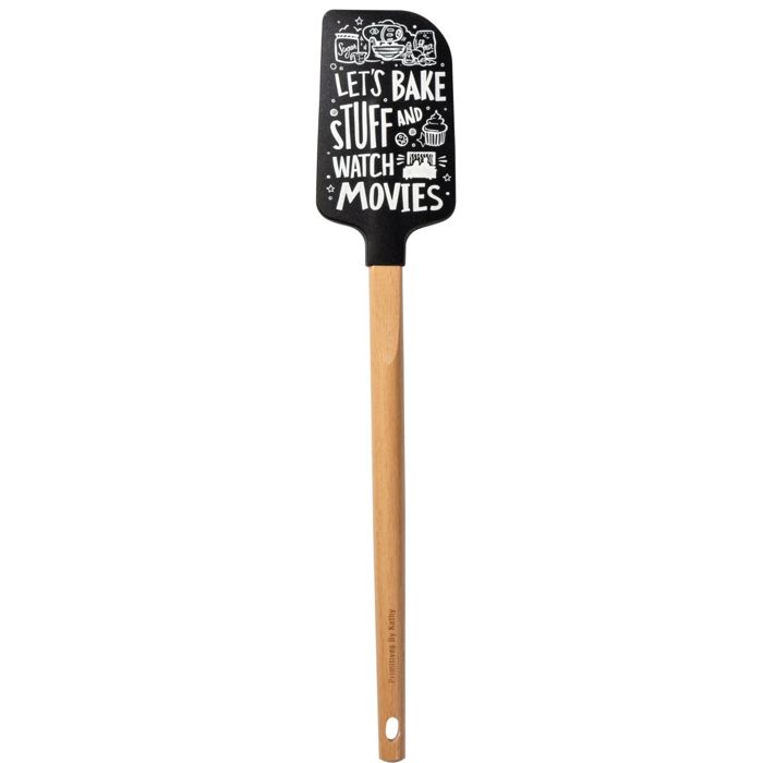 Let’s Bake Stuff and Watch Movies Silicone Spatula with Wooden Handle | Heat Resistant Kitchen Baking Utensil