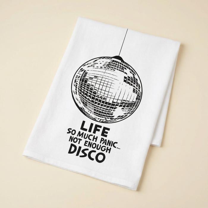 Life So Much Panic…Not Enough Disco Kitchen Towel | Funny Disco Ball Cotton Tea Towel