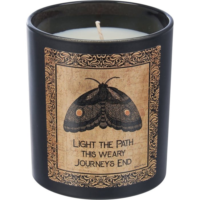 Light The Path Journey's End Jar Candle | Moth in Frosted Black Glass | 35hrs Burn Time