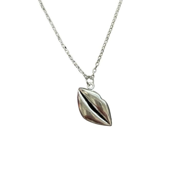 Lips Pendant Necklace in Silver | Kiss Print Charm on Chain