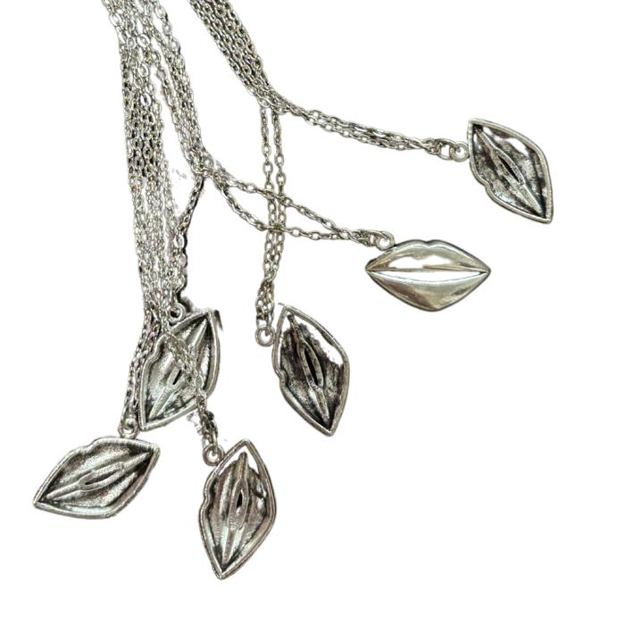 Lips Pendant Necklace in Silver | Kiss Print Charm on Chain
