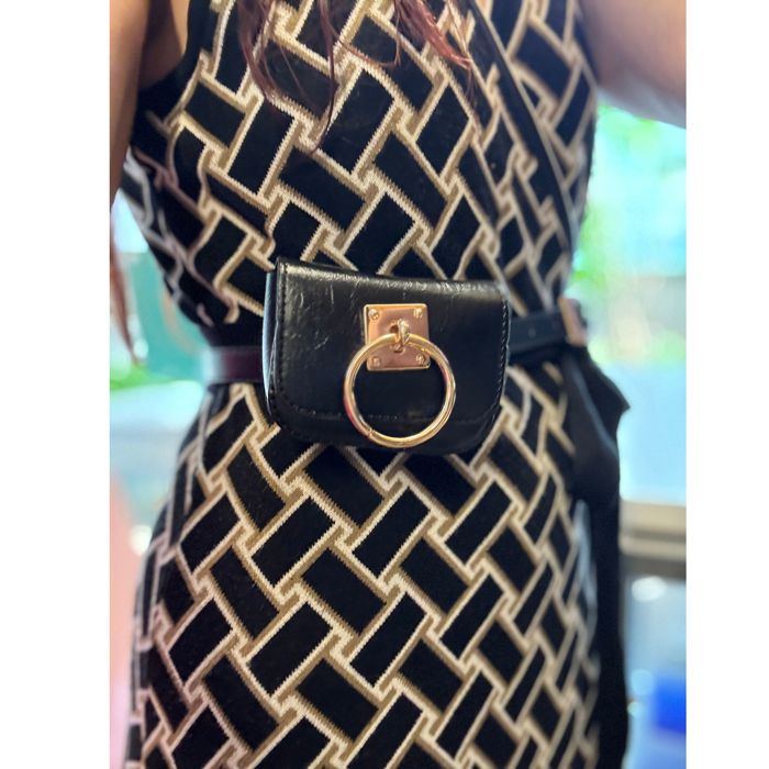 Luxe Mini Faux Leather Belt Bag in Black | Gold Hardware Elevated Belt Bag