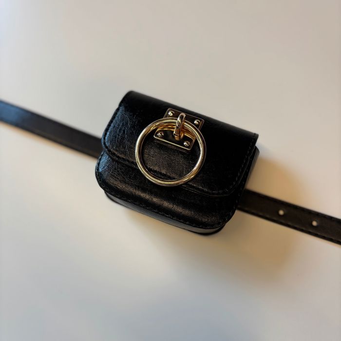Luxe Mini Faux Leather Belt Bag in Black | Gold Hardware Elevated Belt Bag
