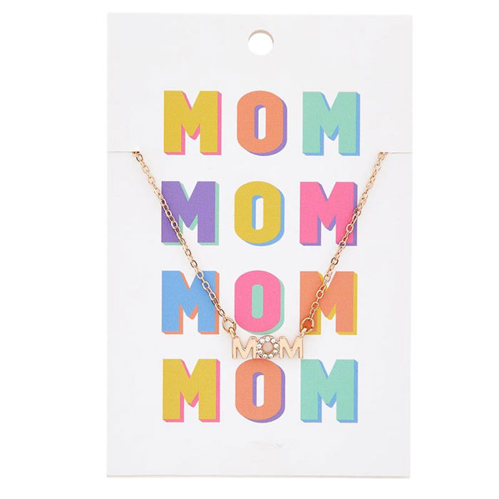 MOM Nameplate Necklace | Mom Gift Gold Tone Jewelry | 18 Long"