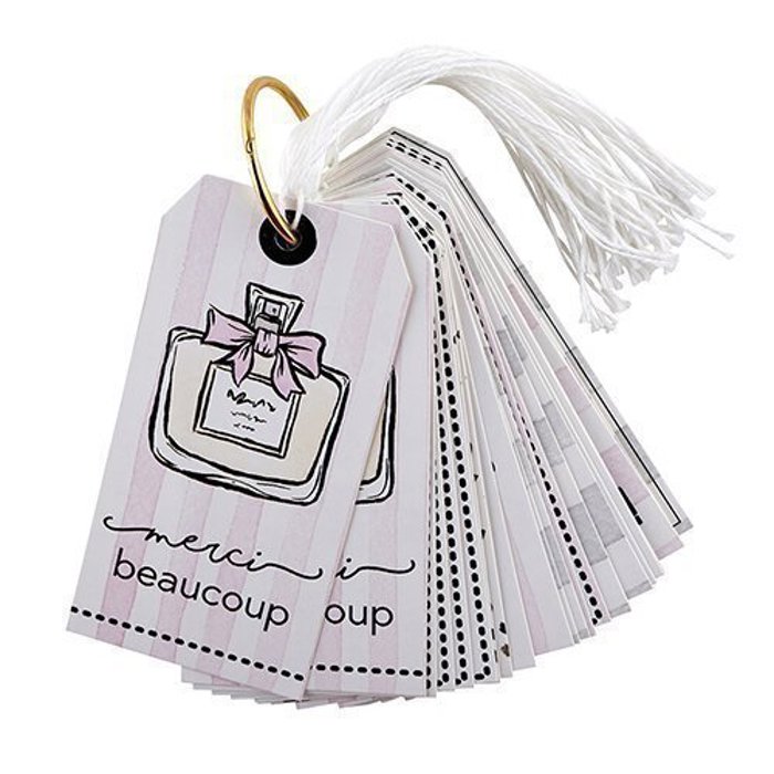 Merci Beaucoup Gift Tag Book | 24 Pretty Cardstock Tags | Clink Clink, Hey Sugar, Bravo, Happy Birthday, Etc.