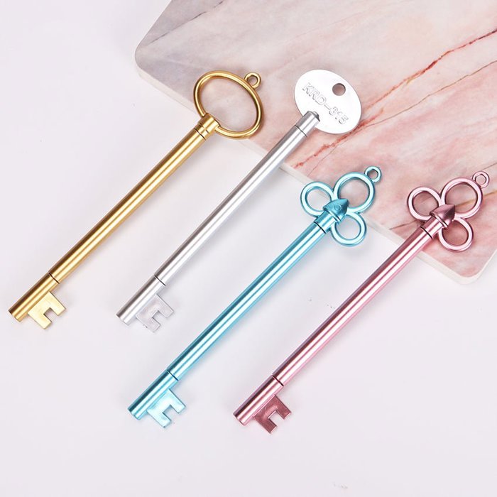 Metallic Victorian Key Gel Pens - Set of 4 | Vintage Key Shape Pen Set