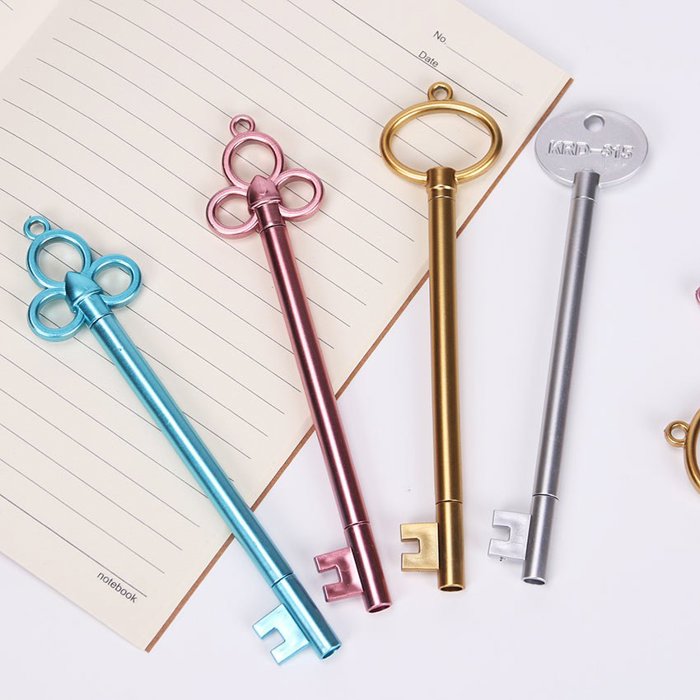 Metallic Victorian Key Gel Pens - Set of 4 | Vintage Key Shape Pen Set