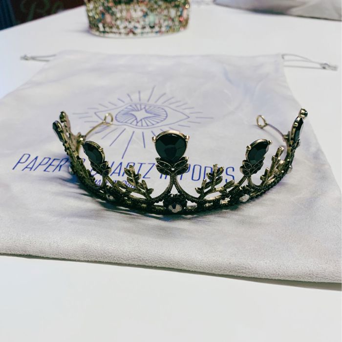 Midnight Blossom Tiara Crown in Gold with Black Gems | Dark Princess Gothic Halloween Crown Party or Bridal Hair Accessory