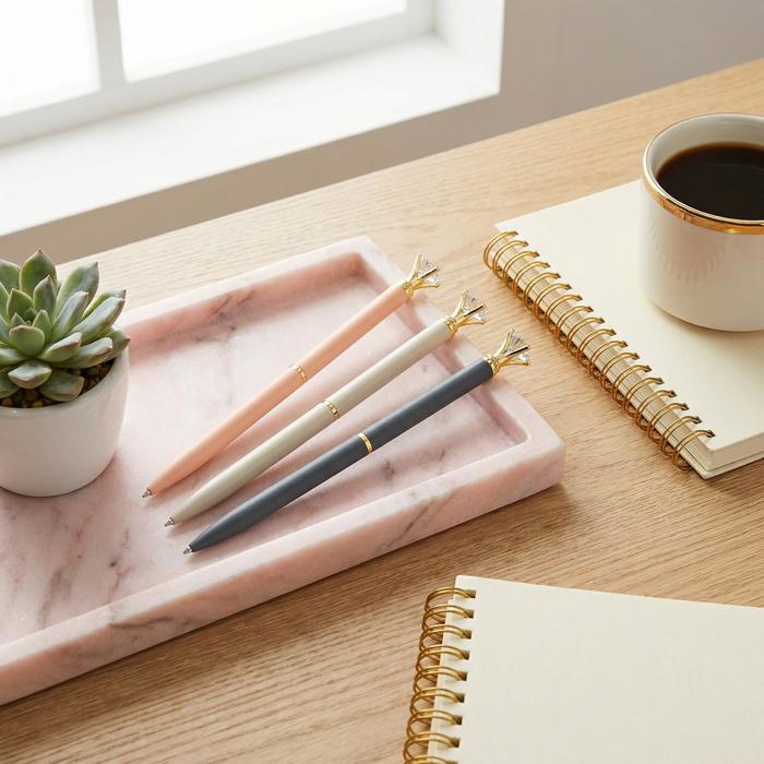 Warm Grey Mini Gem Pens | Refillable Black Ink Ballpoint with Gold Metal Barrel