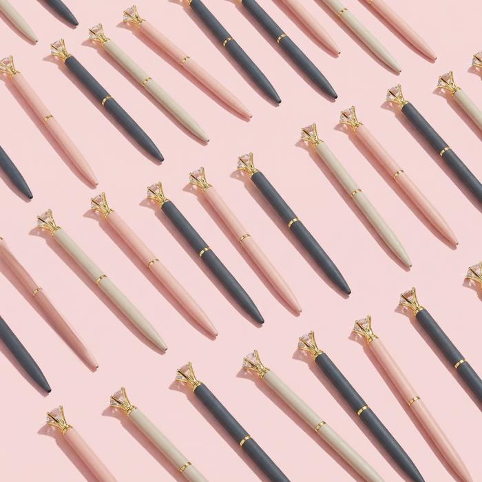 Warm Grey Mini Gem Pens | Refillable Black Ink Ballpoint with Gold Metal Barrel