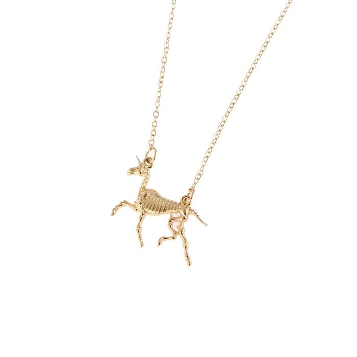 Unicorns Are Real Fossil Necklace in Gold or Silver | Skeleton Goth
