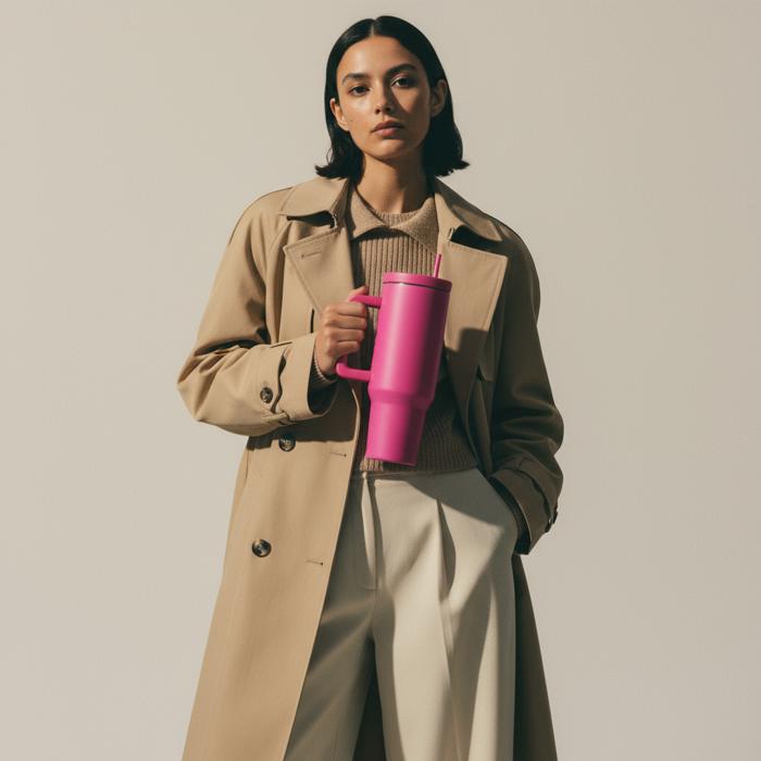 40 oz Raspberry Monochrome Tumbler with Handle and Straw Lid | Cup Holder Friendly Insulated Stainless Steel Travel Mug