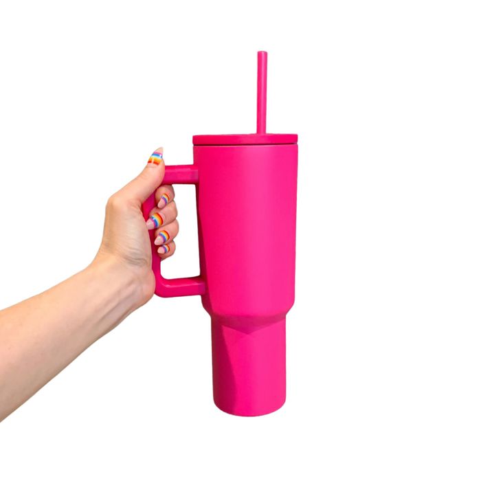 40 oz Raspberry Monochrome Tumbler with Handle and Straw Lid | Cup Holder Friendly Insulated Stainless Steel Travel Mug