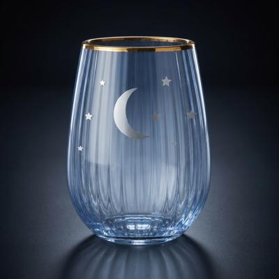 Moon and Stars Beveled Stemless Wine Glass | 19 Oz.