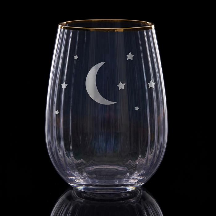 Moon and Stars Beveled Stemless Wine Glass | 19 Oz.